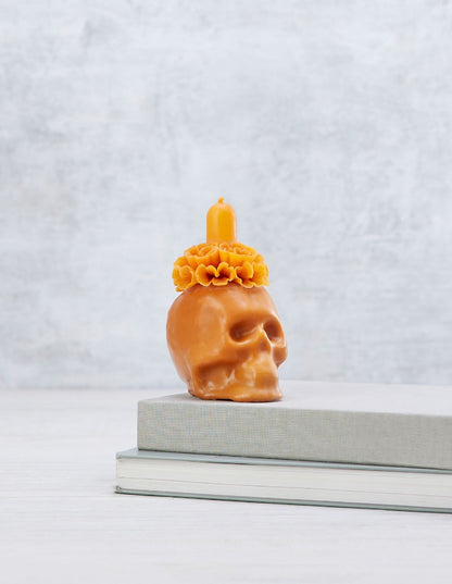 Flowered Skull Candle
