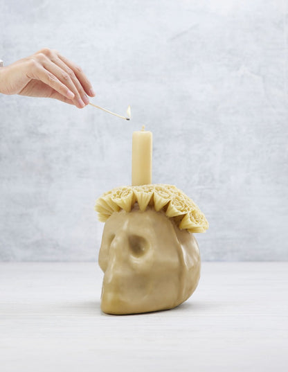 Flowered Skull Candle