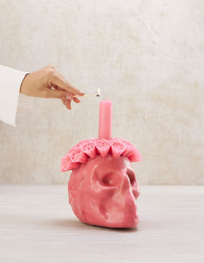 Flowered Skull Candle